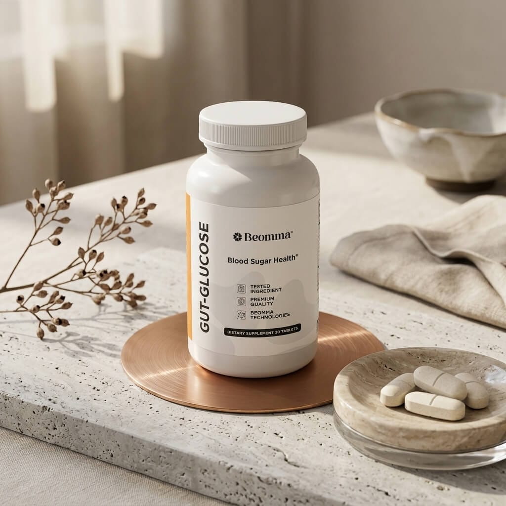 GutGlucose plant-based supplement bottle